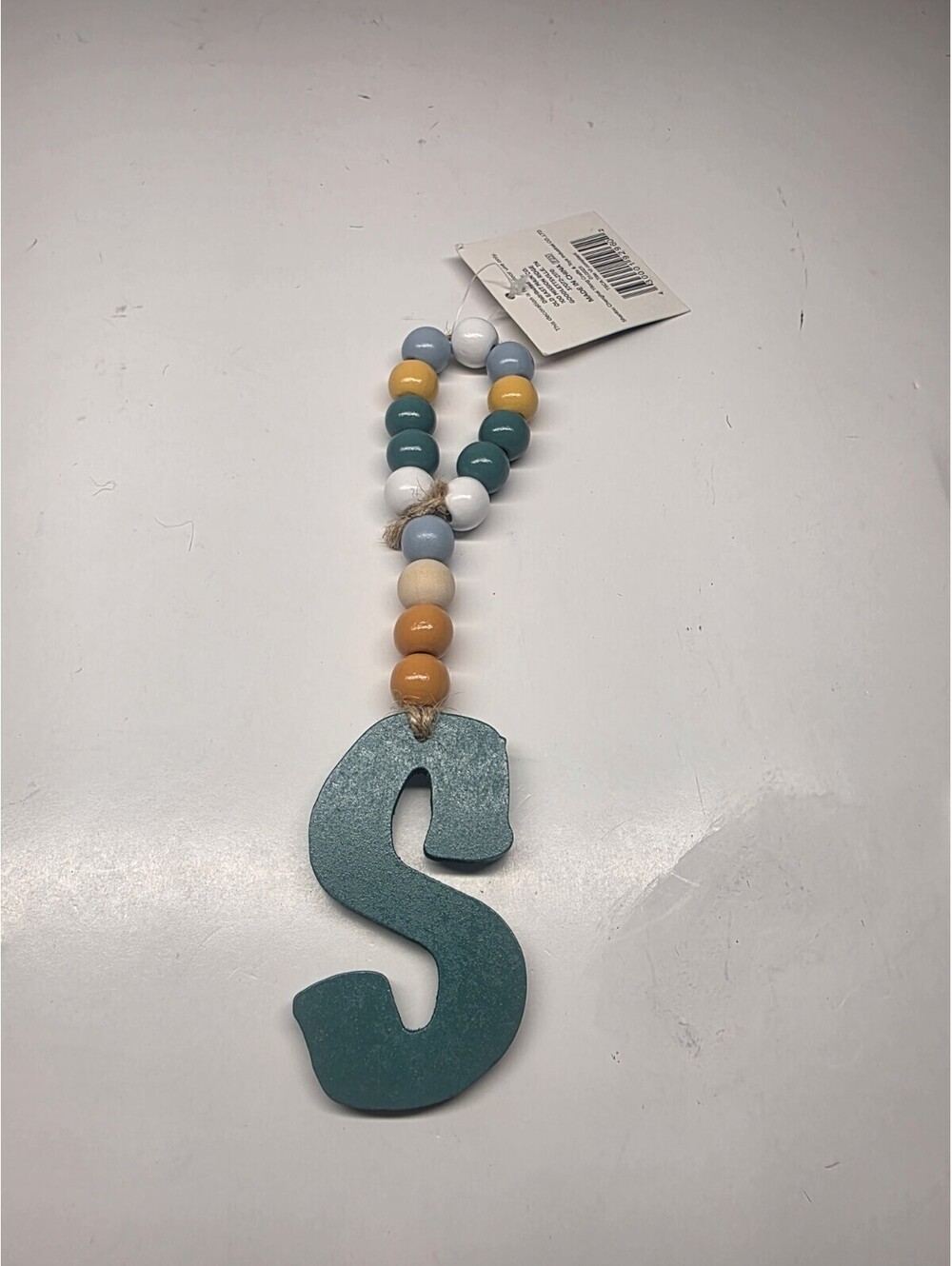 New! Letter "S" Monogram 7.5" Ornament Wood Bead Garland Decor Fall Tag